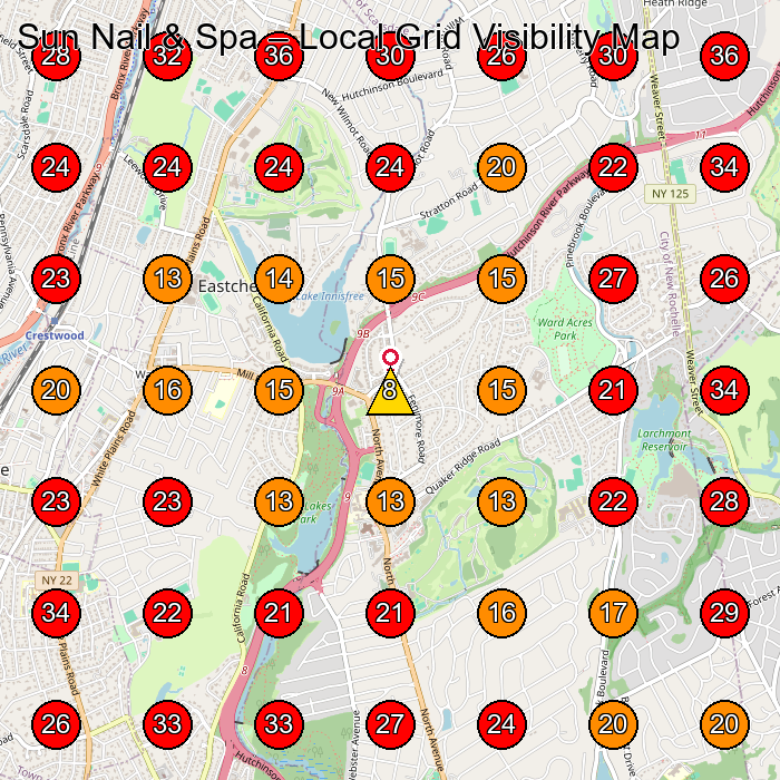 Sun Nail & Spa GeoGrid visibility map for Nail Salon in Scarsdale